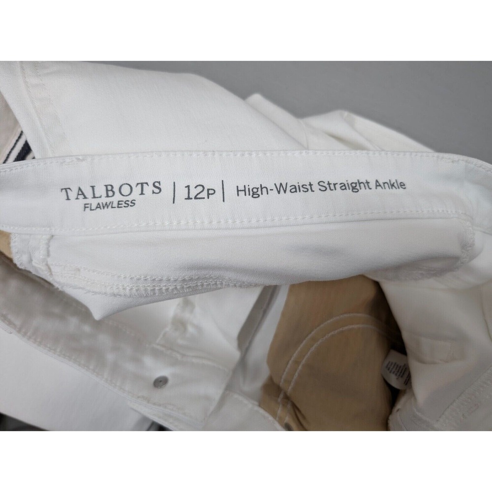Talbots Flawless Women 12P Highwaist Straight Ankle White Black Trim Capri Pants - Picture 4 of 14